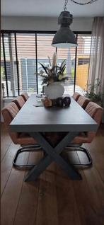 Stoere, landelijke eettafel met 6 stoelen en salontafel, Ophalen, Rechthoekig, 200 cm of meer, 50 tot 100 cm