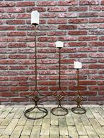 Set 3 Vintage Messing Kandelaars Hoogtes:82 cm 62 cm 42 cm, Antiek en Kunst, Ophalen of Verzenden