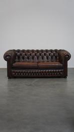 Donkerbruin gevlamde rundleren 2.5 zits Chesterfield bank, 150 tot 200 cm, Rechte bank, Gebruikt, Leer