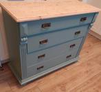 Ruime ladekast massief grenen grijs/groen, Huis en Inrichting, Ophalen, 100 tot 150 cm, 3 of 4 laden, Minder dan 100 cm