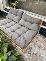 Tuinbank/bank, bamboe, grijze kussens, Huis en Inrichting, Woonaccessoires | Overige, Ophalen