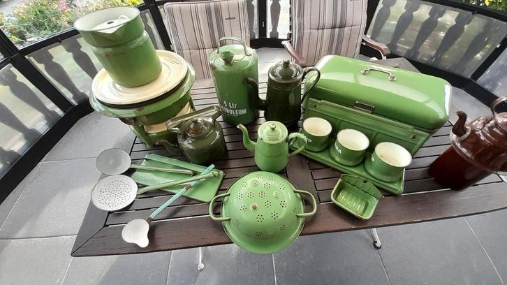 Groene Emaille Antiek, Antiek en Kunst, Antiek | Emaille, Ophalen