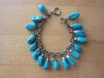 Armband turqoise steen 17x, afm. 19 cm lang, 3 cm hoog, Verzenden, Zo goed als nieuw, Blauw, Zilver