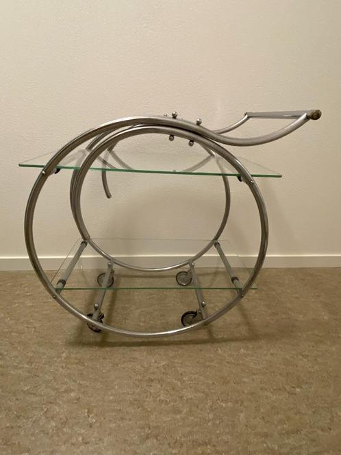 "Art Deco Mooie buizenframe theewagen / Trolley met glazen p, Antiek en Kunst, Curiosa en Brocante, Ophalen