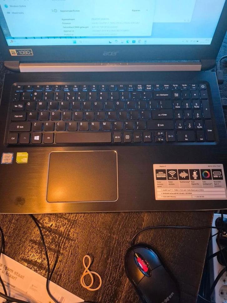 ACER ASPIRE 5 i7 8gb 238GB SSD FULL HD VERLICHT Keyboard, Computers en Software, Windows Laptops, Gebruikt, 15 inch, SSD, 2 tot 3 Ghz