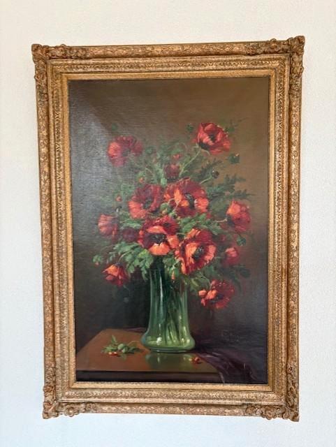 Olieverfschilderij Vaas met klaprozen gesigneerd Tilly Moes, Antiek en Kunst, Kunst | Schilderijen | Klassiek, Ophalen of Verzenden