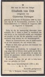 Elisabeth van Dijk 1900 Schijndel + 1951 Den Bosch, 50 jaar, Verzamelen, Verzenden, Bidprentje