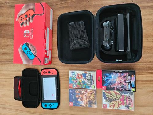Nintendo Switch blauw/rood + games + controller + extra's, Spelcomputers en Games, Spelcomputers | Nintendo Switch, Zo goed als nieuw