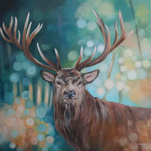 Schilderij hert, Huis en Inrichting, Woonaccessoires | Schilderijen, Tekeningen en Foto's, Nieuw, Schilderij, 50 tot 75 cm, 50 tot 75 cm