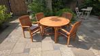 Hard houten ronde tafel 120 cm diameter met 4 stoelen, Tuin en Terras, Ophalen, 4 zitplaatsen, Hardhout, Zo goed als nieuw