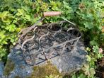 Brocante metalen flessenrek (8 flessen) houten handvat, Antiek en Kunst, Ophalen of Verzenden