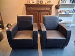 Te Koop twee lederen Fauteuils, Gebruikt, Twee, Bruin, Hout