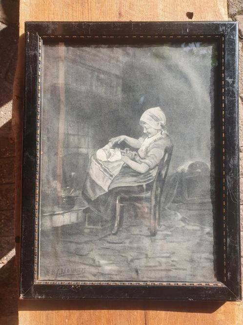 Moedervreugd,’  naar een schilderij van B.J. Blommers, , Antiek en Kunst, Kunst | Litho's en Zeefdrukken, Ophalen