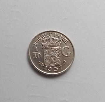 NEDERL.INDIE .  1/10 GULDEN. 1937 ZILVER. beschikbaar voor biedingen
