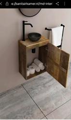 Mangohouten toiletmeubel met rivierstenen waskom, Huis en Inrichting, Badkamer | Badkamermeubels, Minder dan 50 cm, Nieuw, Ophalen of Verzenden