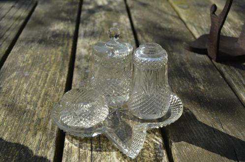 Kristallen condiment set, Antiek en Kunst, Antiek | Glas en Kristal, Ophalen of Verzenden