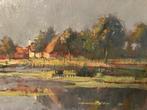 Schilderij boerderij aan rivier. Gesign. P. Jan de Clercq, Ophalen of Verzenden