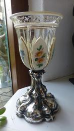 Antieke Bokaal Boheems Glas op vol Zilveren Voet Jugendstil, Antiek en Kunst, Verzenden