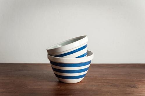 Brocante blauw-wit gestreepte Cornishware mengkommen, schaal, Antiek en Kunst, Curiosa en Brocante, Verzenden