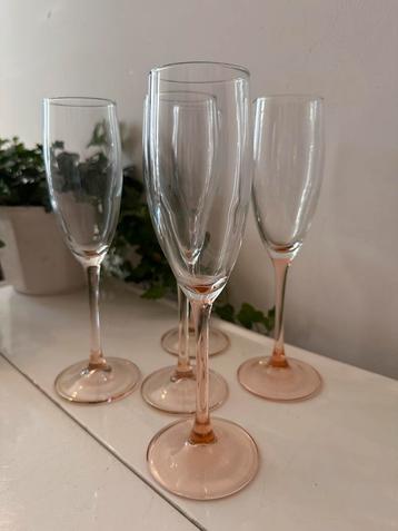 Set van 5 flutes champagne glazen roze oranje voet beschikbaar voor biedingen