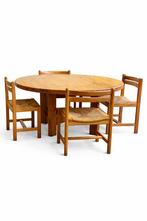 Vintage deense ronde eettafel + stoelen | Asserbo  grenen, Huis en Inrichting, Complete eetkamers, Ophalen of Verzenden, Zo goed als nieuw