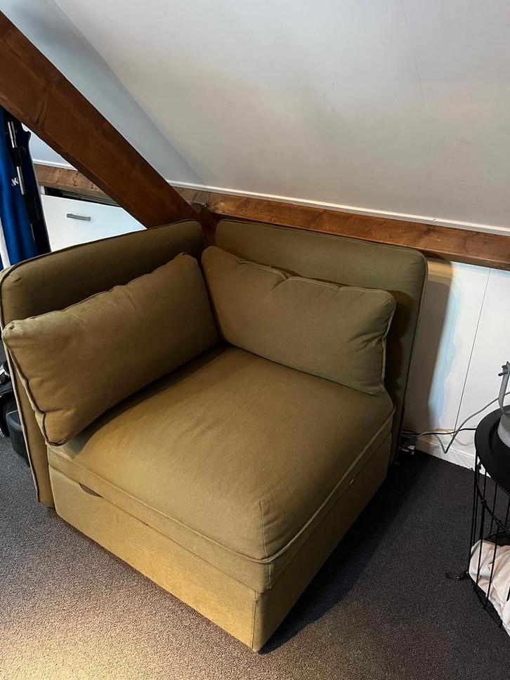 Groene stoel met opbergruimte, Huis en Inrichting, Banken | Sofa's en Chaises Longues, Zo goed als nieuw, Eenpersoons, Minder dan 150 cm