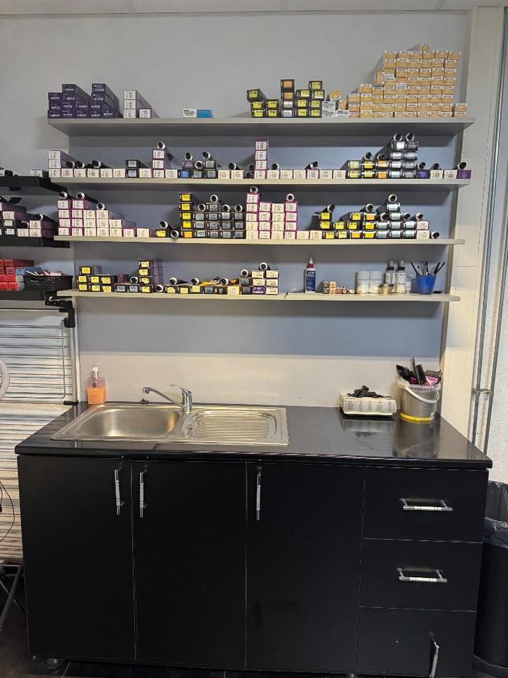 Keukenblok, Huis en Inrichting, Keuken | Complete keukens, Gebruikt, Enkelwandige keuken, Zwart, Staal of Rvs, Hoogglans of Gelakt