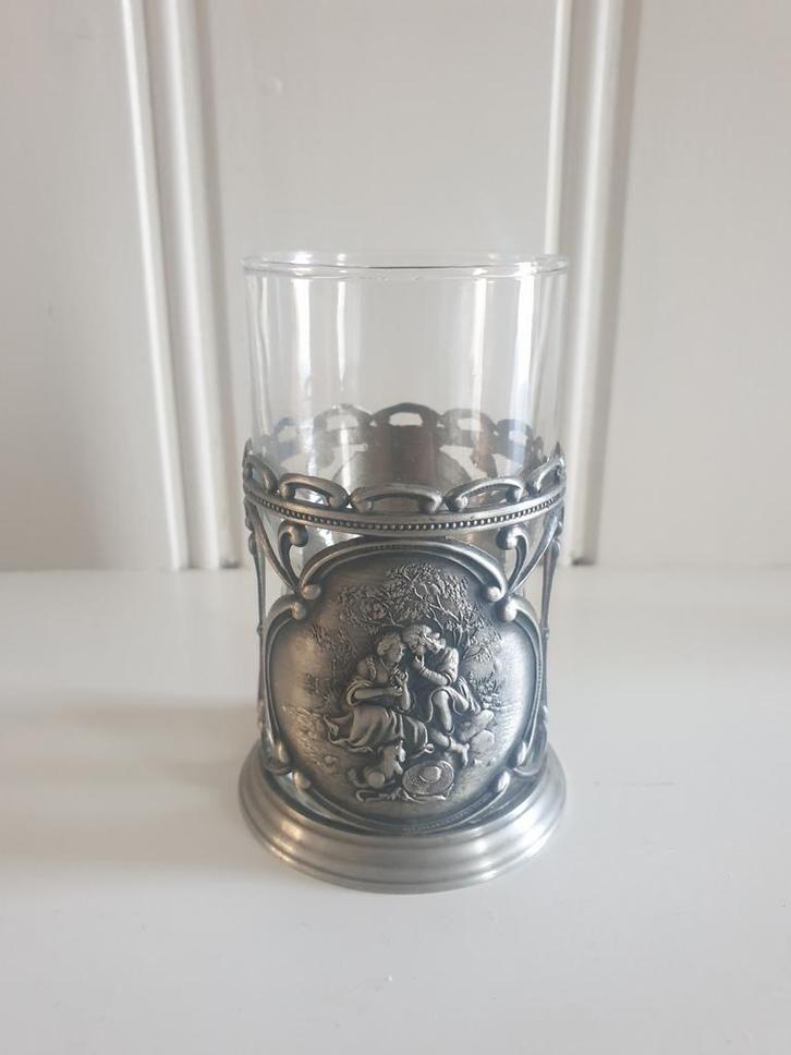 SKS Zinn 95% tin bekertje, Glas Houder duits Design, Antiek en Kunst, Antiek | Glas en Kristal, Ophalen of Verzenden