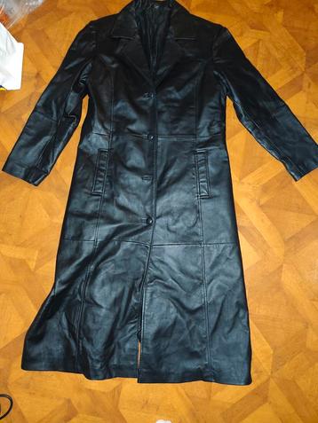 Lange leren jas zwart maat 40 beschikbaar voor biedingen