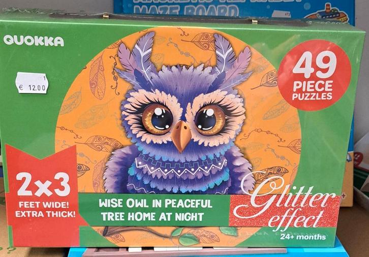 QUOKKA Glitter Uil Puzzel 49 Stukjes, Kinderen en Baby's, Speelgoed | Kinderpuzzels, Nieuw, 2 tot 4 jaar, 10 tot 50 stukjes, Ophalen of Verzenden