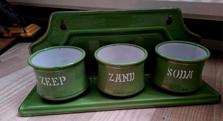 Vintage Emaille Zeep Zand Soda Set, Antiek en Kunst, Antiek | Emaille, Ophalen