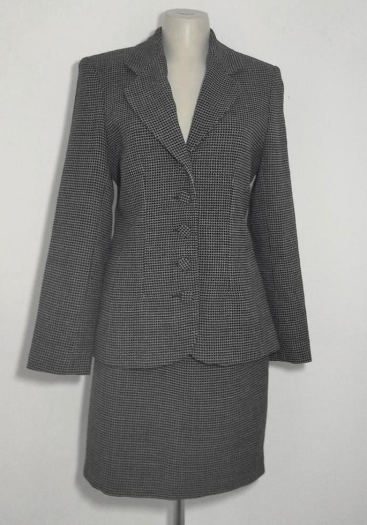 Zwart-grijs mantelpakje met wol van Amici, Kleding | Dames, Jasjes, Kostuums en Pakken, Zo goed als nieuw, Kostuum of Pak, Maat 34 (XS) of kleiner