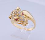 Zware 18 karaat Gouden Ring Panter-Ring Damesring Robijn, Sieraden, Tassen en Uiterlijk, Ringen, Jw, 20 of groter, Verzenden, Heer