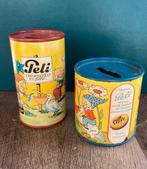 Twee oude spaarblikjes Peli wrijfwas jaren ‘60, Ophalen of Verzenden, Gebruikt, Metaal of Blik, Overige thema's