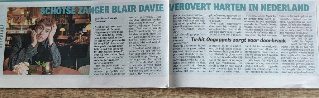 Schotse zanger Blair Davie Artikel Knipsel, Ophalen of Verzenden, 1980 tot heden, Nederland, Knipsel(s)