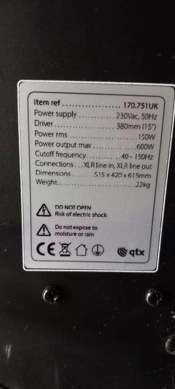 QTX 170.751UK Actieve Subwoofer - 15 inch beschikbaar voor biedingen