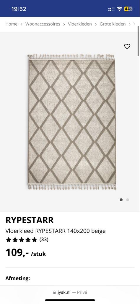 Jysk Rypestarr vloerkleed, 100 tot 150 cm, Beige, Ophalen of Verzenden, Zo goed als nieuw
