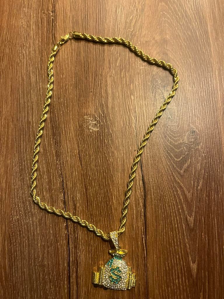 Rope ketting goud met hanger, Nieuw, Ophalen of Verzenden, Goud, Overige materialen