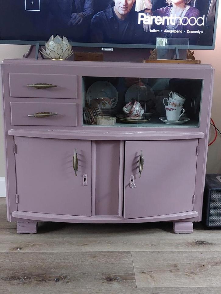 Bijzonder theekastje/ vintage kastje, Huis en Inrichting, Kasten | Dressoirs, Zo goed als nieuw, 50 tot 100 cm, 25 tot 50 cm, Glas