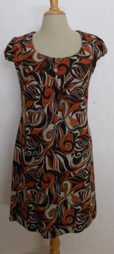 Leuk retro look print jurkje/tuniek! M, Kleding | Dames, Jurken, Zo goed als nieuw, Maat 38/40 (M), Bruin, Boven de knie, Verzenden