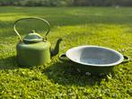 Mooi groen vergiet en theepot, Antiek en Kunst, Antiek | Emaille, Ophalen