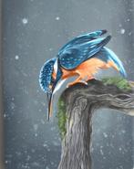 IJsvogel op de uitkijk, hand geschilderd op een mooi plankje, Ophalen of Verzenden