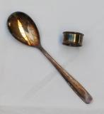 Verzilverde lepel en servetring, Ophalen of Verzenden, Zo goed als nieuw, Zilver, Los bestek