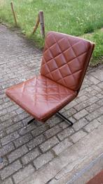 Bruin leren fauteuil draaibaar kruispoot, Ophalen, Gebruikt, Minder dan 75 cm, Leer