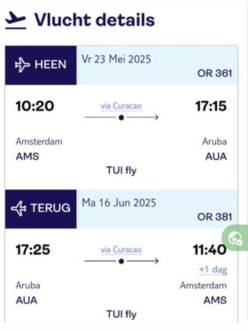 Retour vliegticket Aruba, Tickets en Kaartjes, Trein, Bus en Vliegtuig, Eén persoon, Met bestemming of datum, Vliegtuig, Buitenland