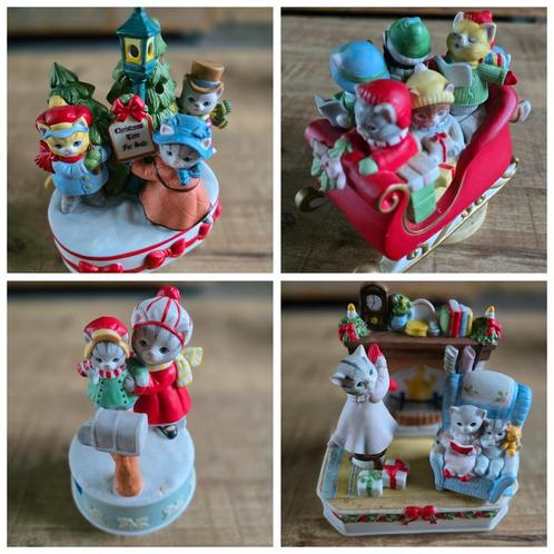 Oude porseleinen speeldozen Schmid Kitty Cucumber 4 voor €75, Diversen, Kerst, Zo goed als nieuw, Ophalen of Verzenden