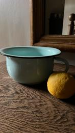 Oud brocante pot met oor emaille blauw, Antiek en Kunst, Antiek | Emaille, Ophalen of Verzenden