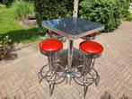 vierkante Bel Air bartafel + 4 barkrukken sixties fifties, Huis en Inrichting, Barkrukken, Ophalen, Met voetsteun, 60 tot 90 cm
