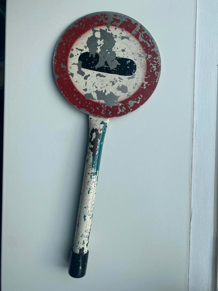 Vintage Verkeersregelaar Stopbord Metaal, Antiek en Kunst, Curiosa en Brocante, Ophalen of Verzenden