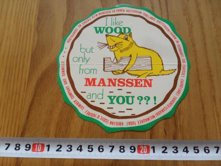 sticker Rotterdam Houthandel en zagerij R.F.M. MANSSEN & Zn., Verzamelen, Stickers, Zo goed als nieuw, Bedrijf of Vereniging, Ophalen